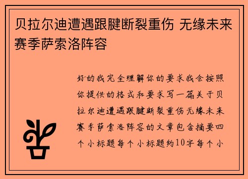 贝拉尔迪遭遇跟腱断裂重伤 无缘未来赛季萨索洛阵容